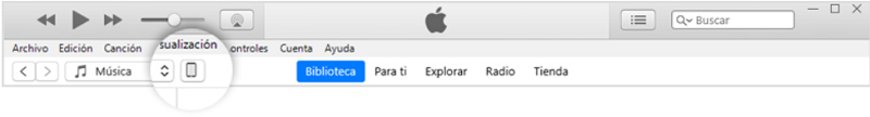 Pincha en el icono que aparece en la barra de la esquina superior izquierda en iTunes