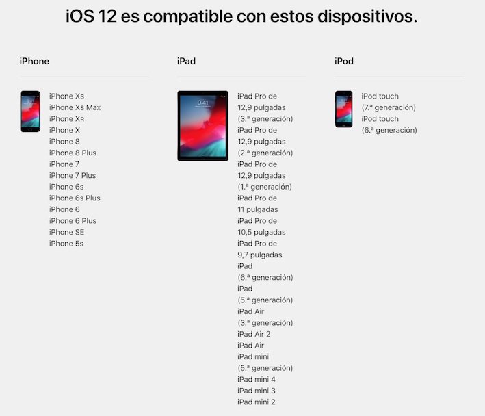 Compatibilidad de iOS 12