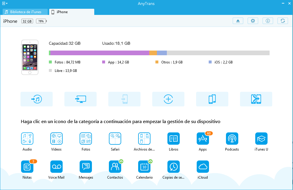 Cómo transferir música desde iPhone al computador con AnyTrans – Paso 1