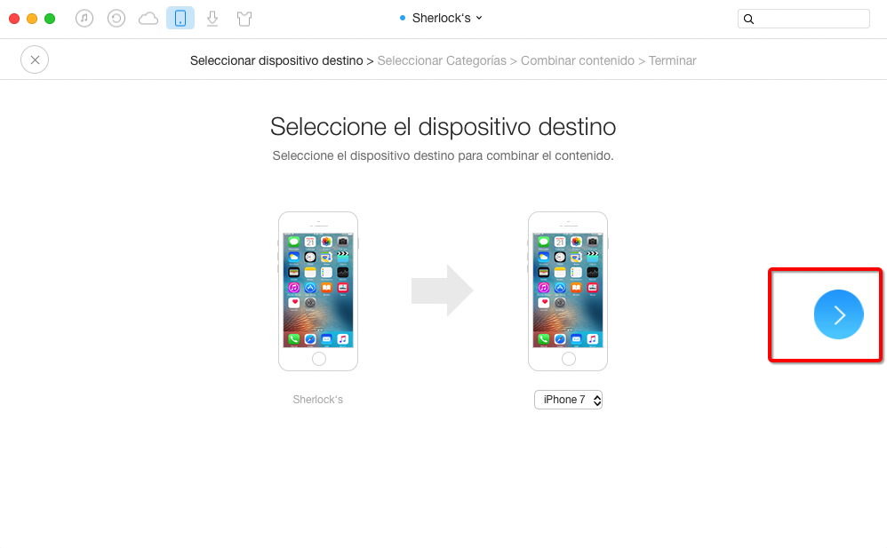 Cómo pasar calendarios de un iPhone viejo a un nuevo iPhone 7 con AnyTrans – Paso 2