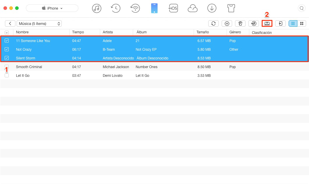 Pasar música del iPhone al PC - Paso 3
