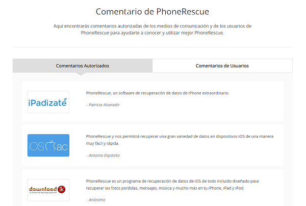 Comentario de PhoneRescue para iOS