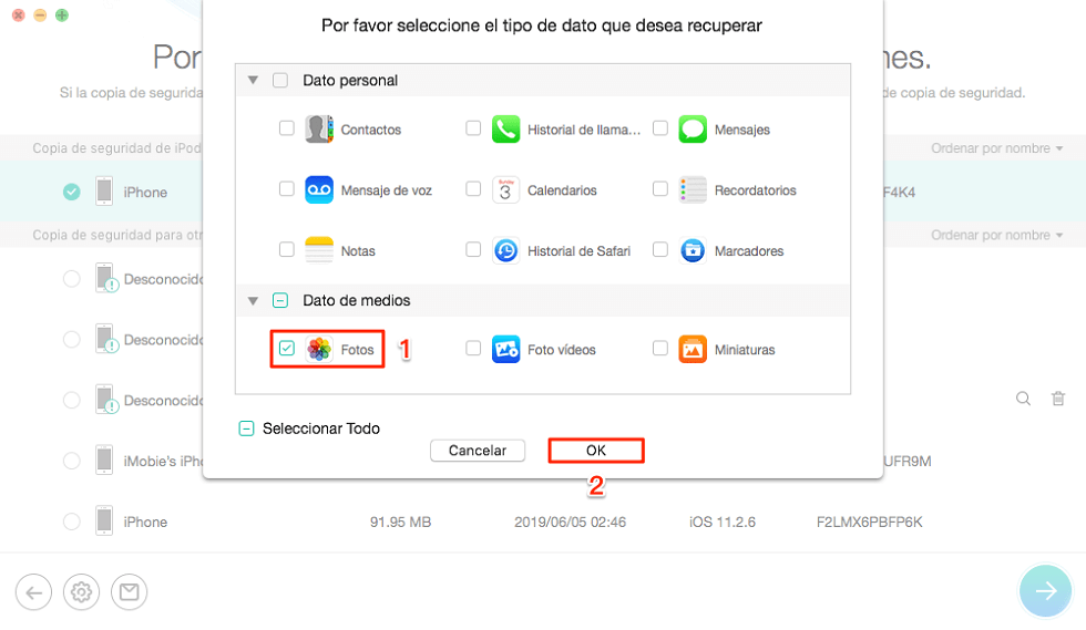 Marca Fotos en iTunes copia para recuperar fotos de iPhone roto