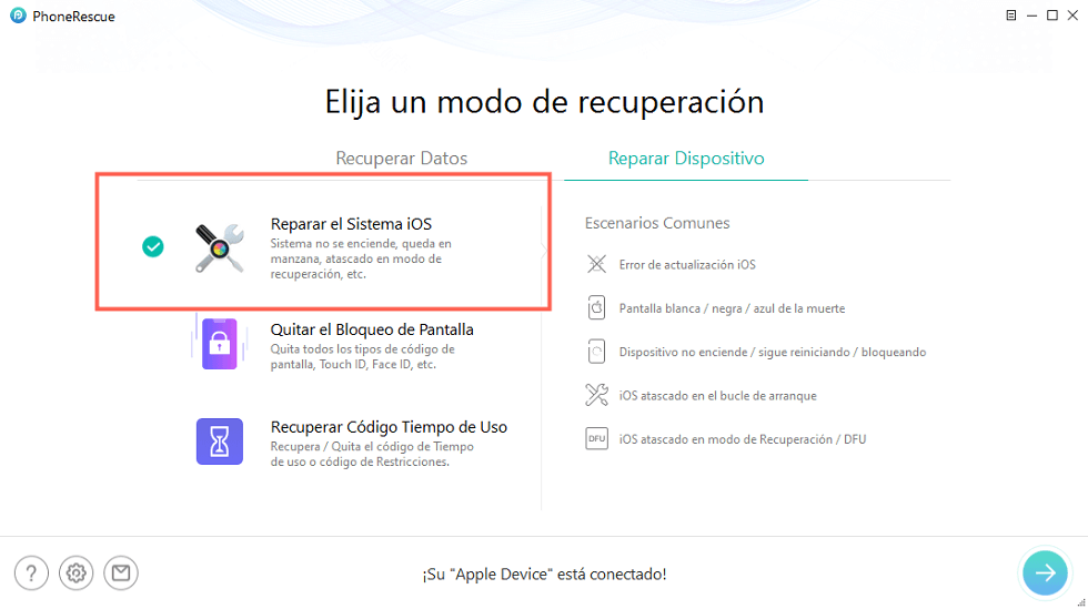 Seleccionar Reparar el sistema iOS por mi iPhone no enciende