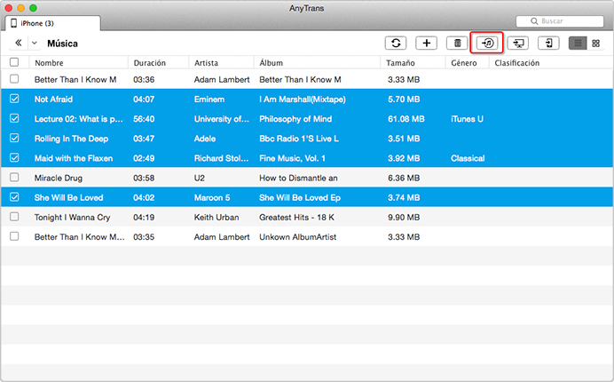 Cómo poner música desde el iPhone a la biblioteca de iTunes en Mac OS- Paso 3