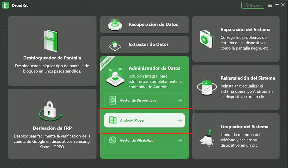 Pulsa la función Android Mover