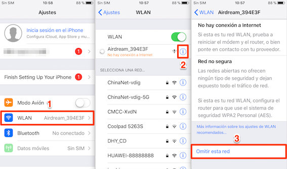 Elimina la red Wi-Fi conectada y reconecta