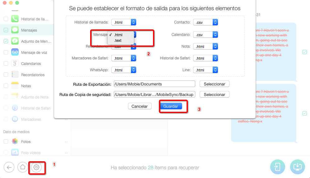 Exportar mensajes con formato html o text