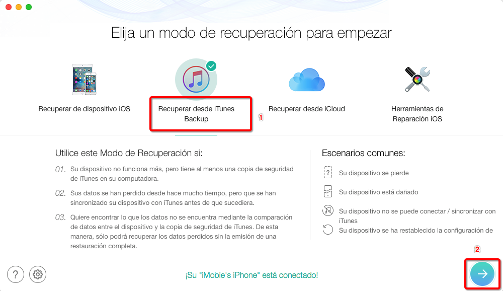 Recuperar los mensajes borrados desde iTunes - Paso 2