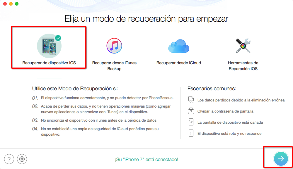 Cómo recuperar las notas borradas de iPhone con PhoneRescue – Paso 2