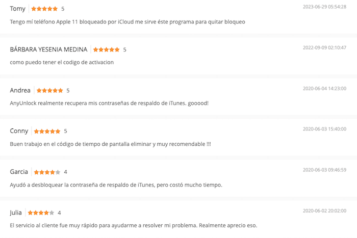 Esta página de revisión recopila comentarios de clientes para AnyUnlock
