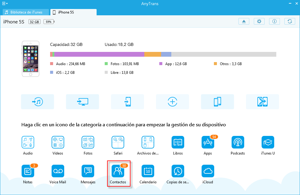 Cómo hacer copia de seguridad de contactos del iPhone a PC / Mac - Paso 2