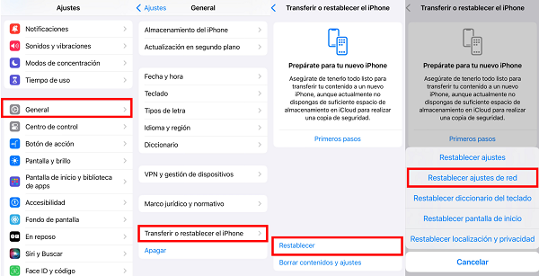 Restablecer ajustes de red para solucionar problemas de Whtasapp