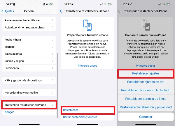 Restablecer la configuración para reparar "mi iPhone no enciende ni carga"