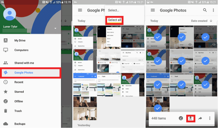 Recuperar la copia de seguridad de fotos desde Google Drive al teléfono