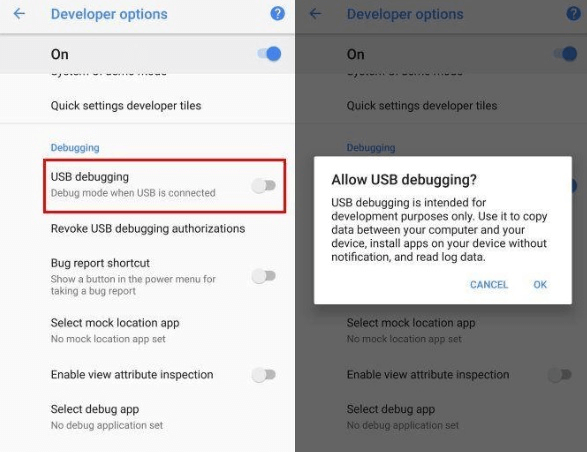 Habilitar la depuración USB en el teléfono Android
