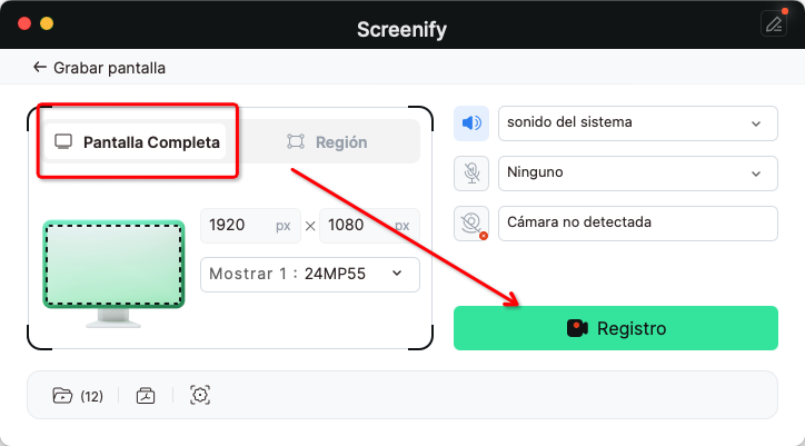 Personaliza tu grabación como desees, en cuanto a su tamaño, resolución y audio