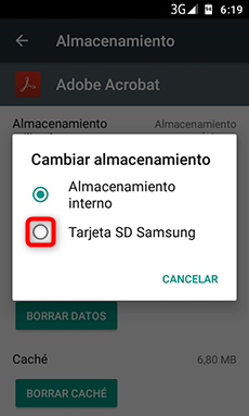 Haz clic en Tarjeta SD Samsung