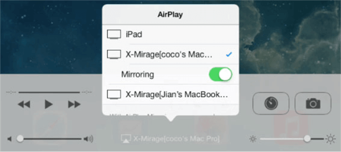 Seleccione X-Mirage como receptor AirPlay en el iPhone