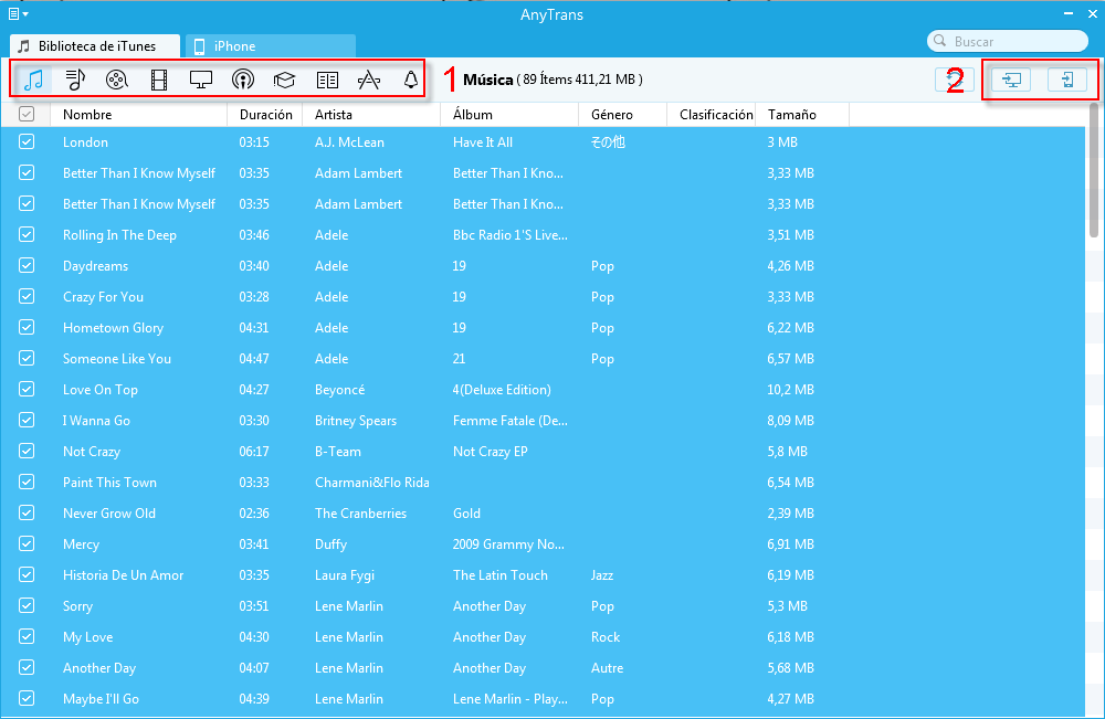 Sincronizar la biblioteca de iTunes a iPhone con AnyTrans