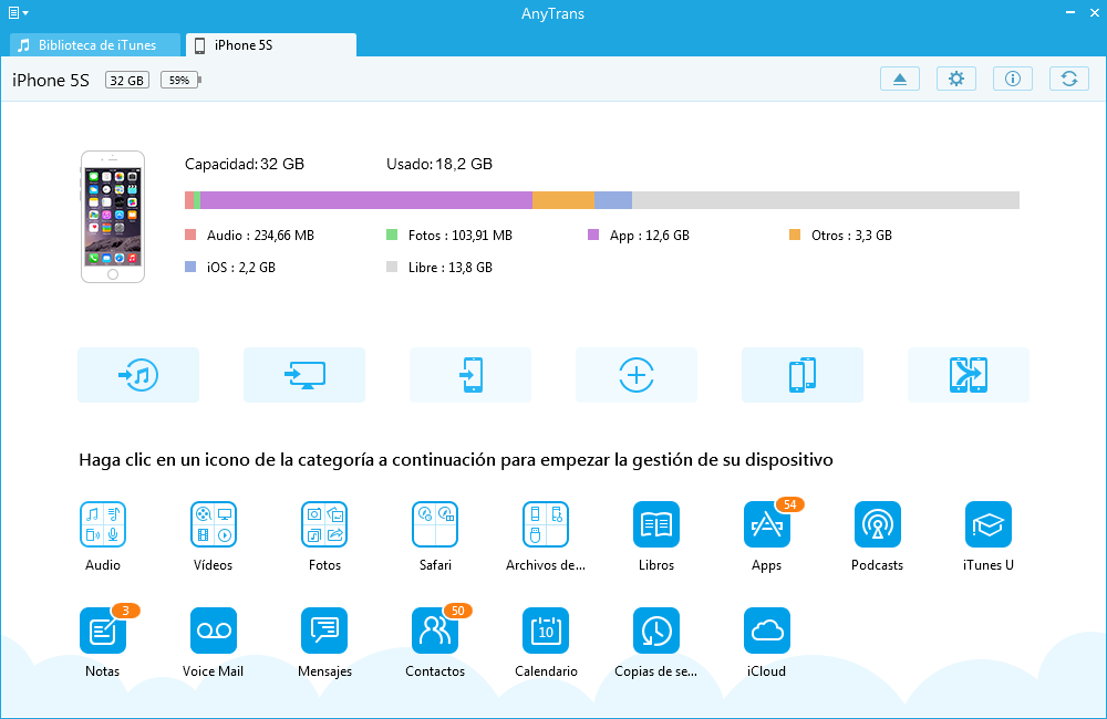 Mejor Alternativa a iTunes para gestionar Contenidos iOS – Inicio de AnyTrans