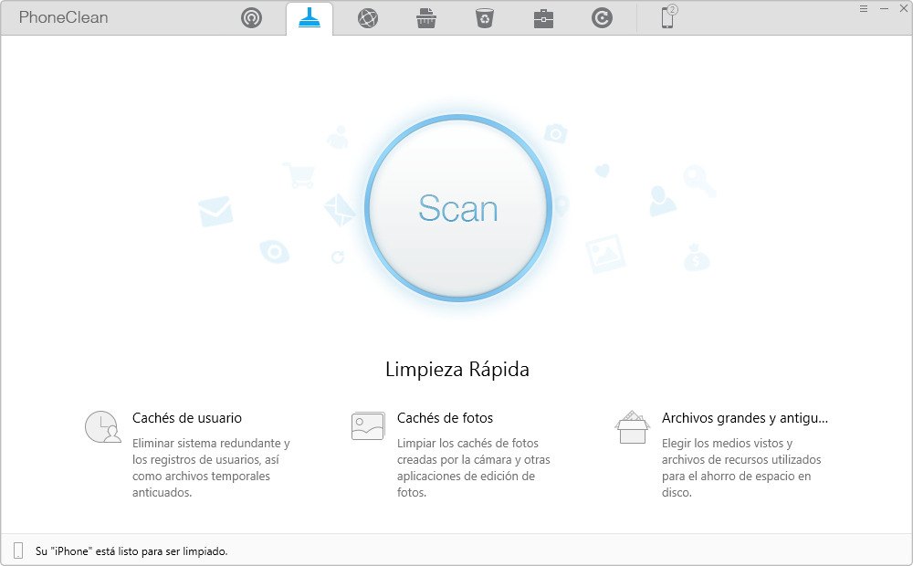 Mejor Alternativa a iTunes para limpiar almacenamiento de iDevice: Inicio de PhoneClean
