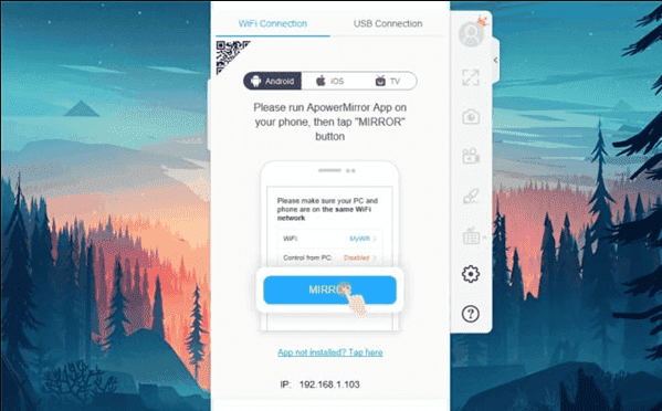 Pulse sobre el botón Espejo en ApowerMirror