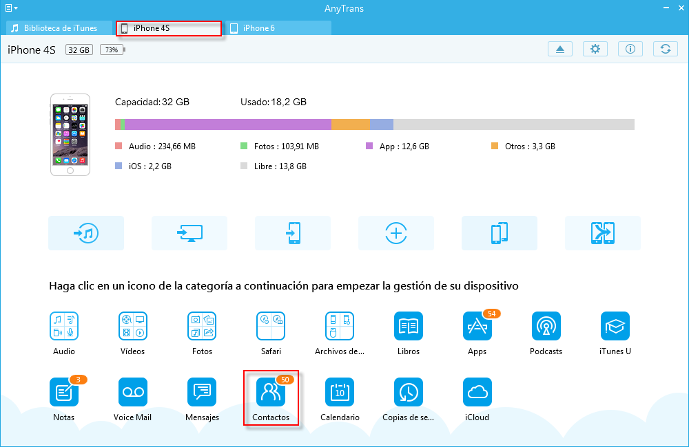 Haga clic en Contactos en la página de inicio