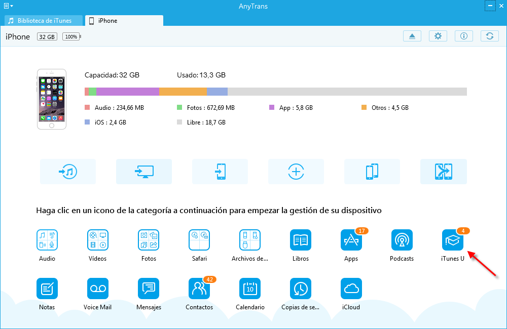 Cómo transferir iTunes U desde PC a iPhone - Paso 1
