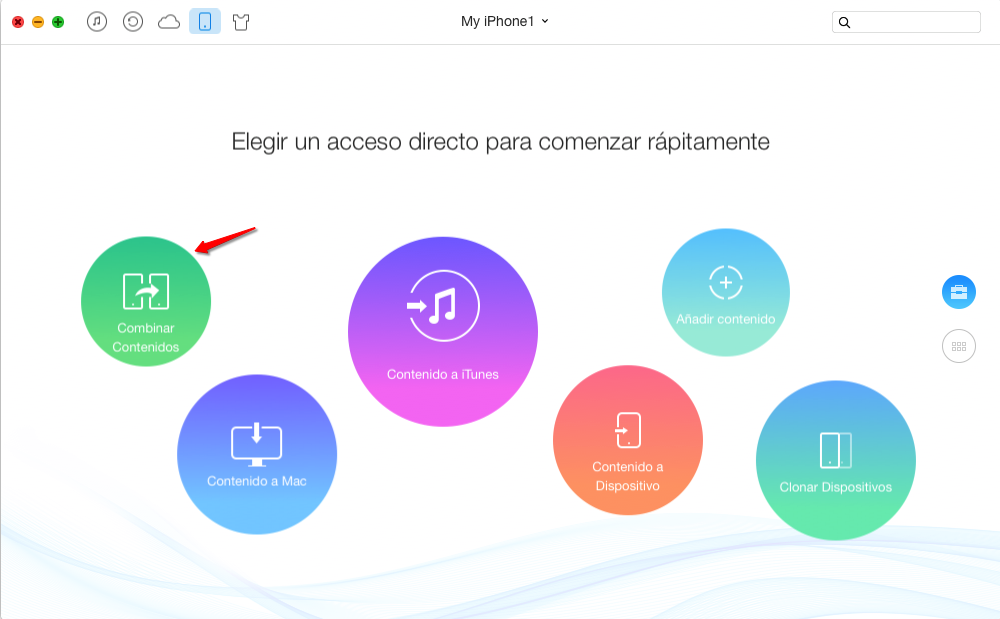 Combinar SMS desde el iPhone a otro con AnyTrans - Paso 1