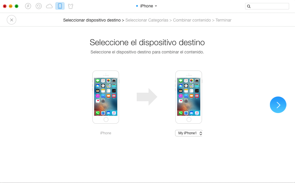 Combinar SMS desde el iPhone a otro con AnyTrans - Paso 2