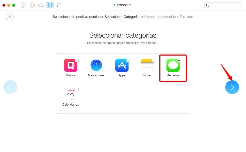 Combinar SMS desde el iPhone a otro con AnyTrans - Paso 3