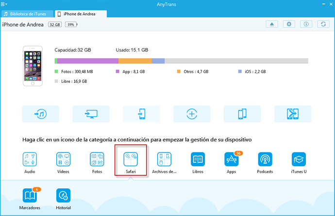 La transferencia de los marcadores de Firefox / Chrome en el PC para iPhone con AnyTrans - Paso 2