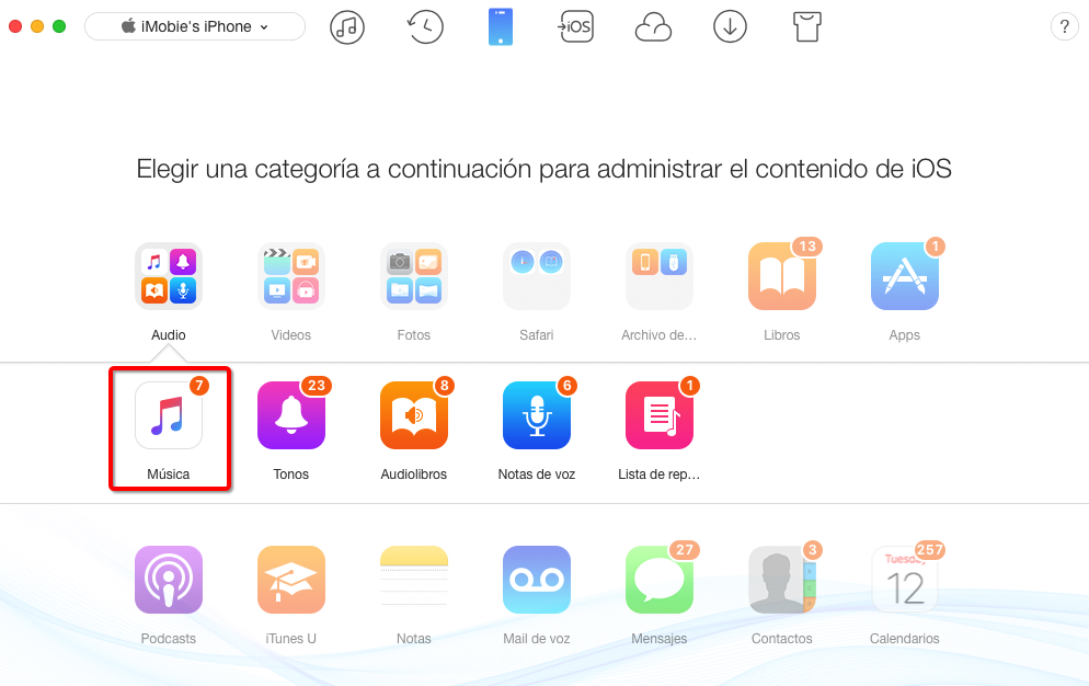 Cómo pasar música de iPhone a iPhone con AnyTrans – Paso 3