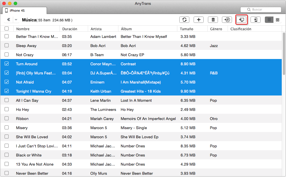 Cómo transferir música desde el iPhone a MacBook Pro / Air - Paso 3