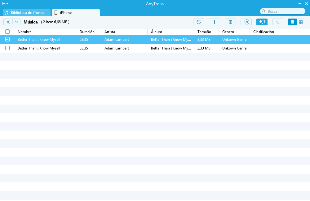 Transferir música desde iPod al computador Windows con AnyTrans