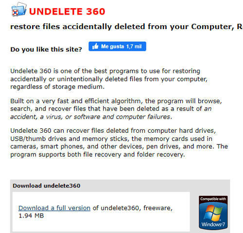 Puedes descargar Undelete en tu ordenador