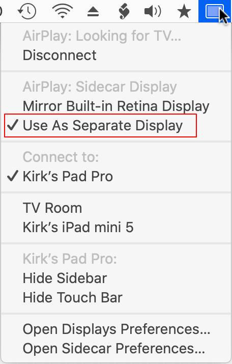 Selecciona Usar como pantalla separada para usar el iPad como segundo monitor