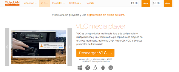 Puedes descargar VLC totalmente gratis