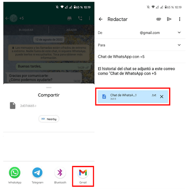 Escoge la opción que quieras para compartir el chat para restaurar copia de seguridad WhatsApp Google Drive en iPhone