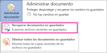 Seleccionar para recuperar documentos no guardados