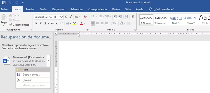 Usar la función de recuperación automática de Word