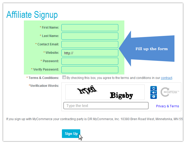 Affiliates Network - Sign Up 1
