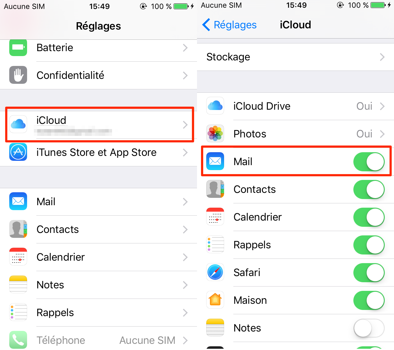 Utiliser le compte iCloud pour recevoir et envoyer e-mail