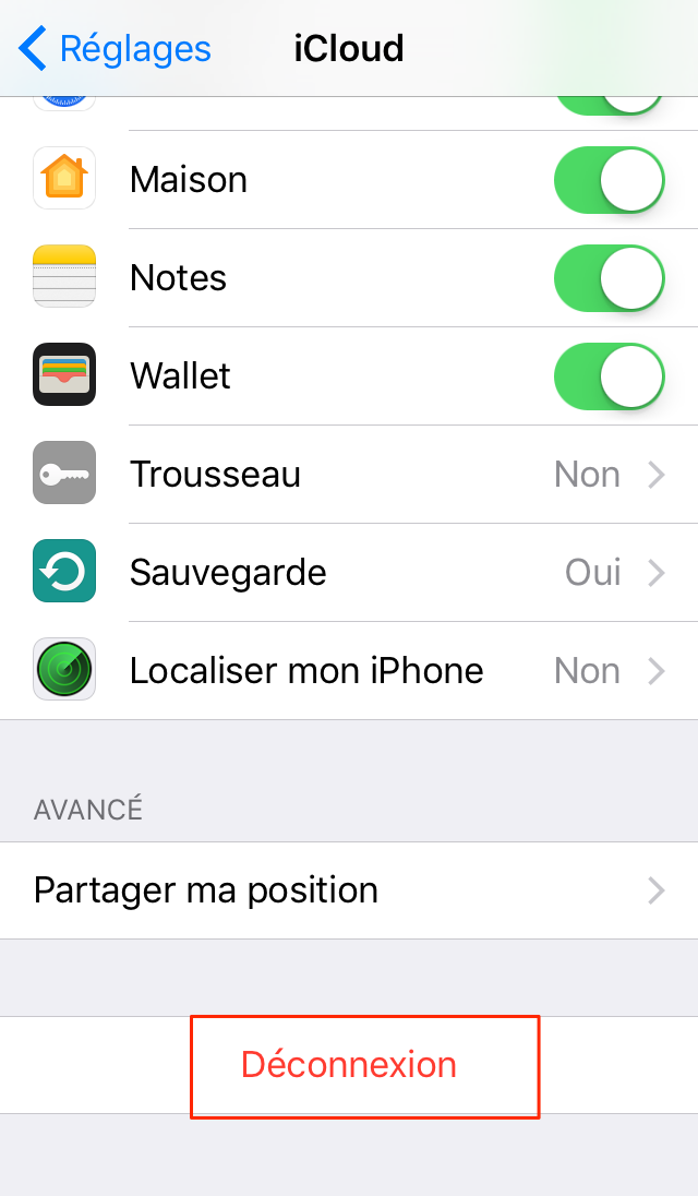 Effacer un compte iCloud – étape 2