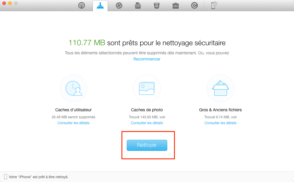 Nettoyer iPhone avec PhoneClean