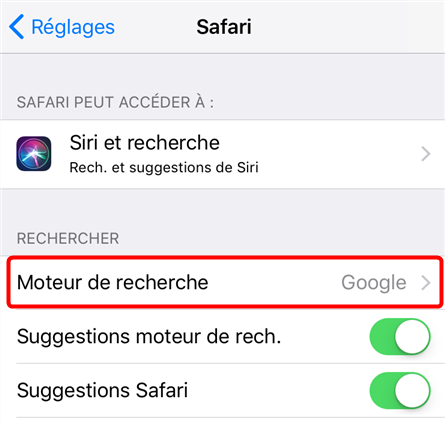 Changer le moteur de recherche safari