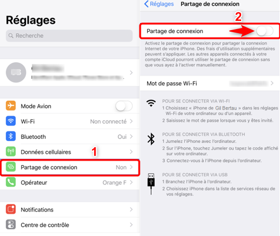 comment partager la connexion iphone