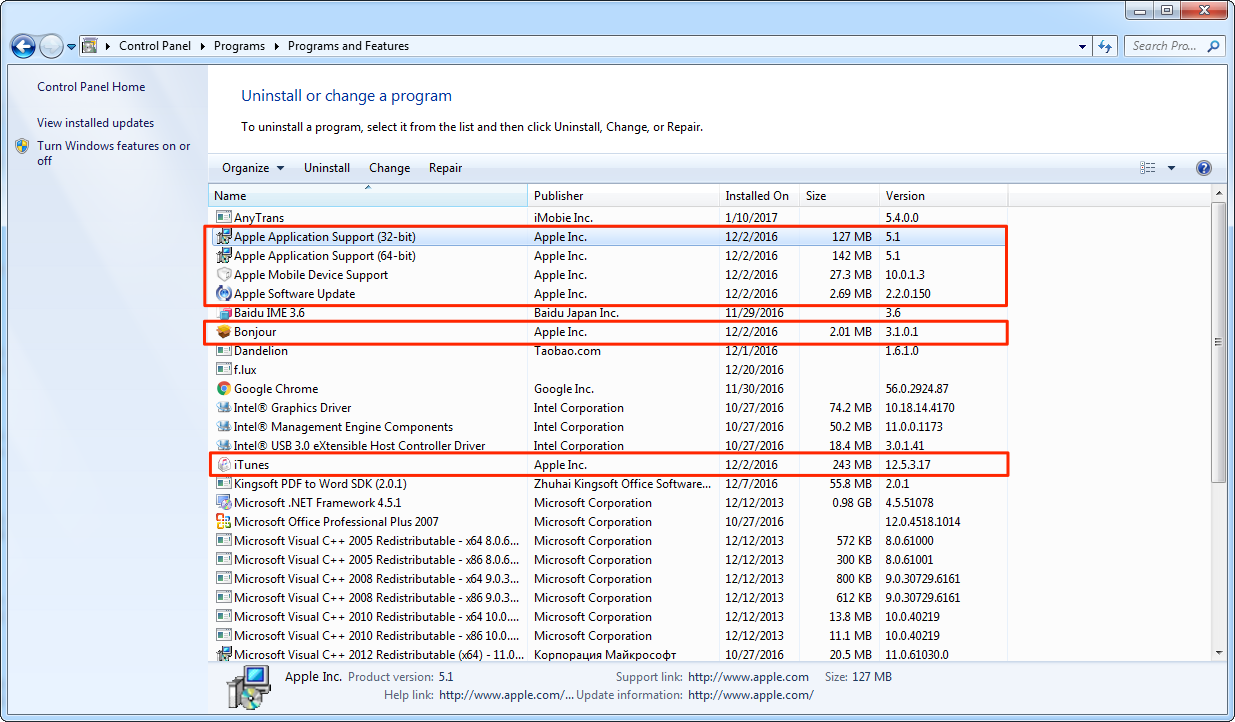 Supprimer iTunes et les logiciels connexes