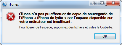 iTunes n'a pas pu restaurer l'iPhone car l'espace disponible est insuffisant